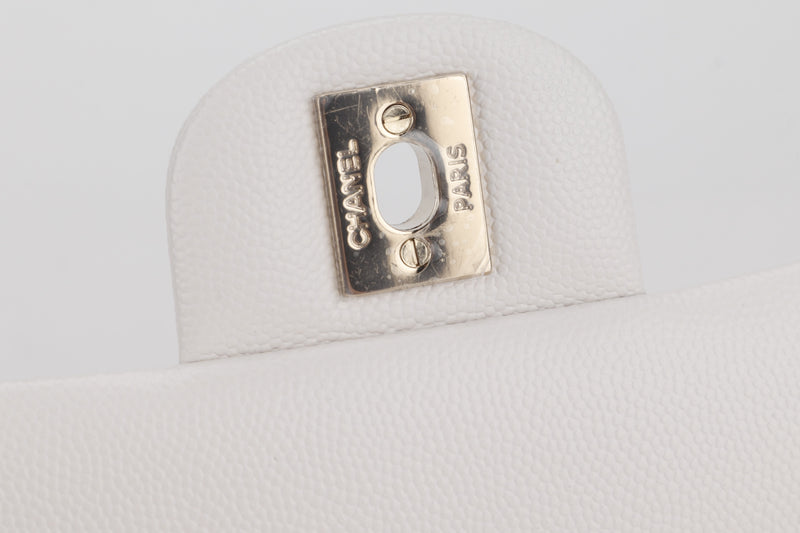 CHANEL FLAP CLUTH (2851xxxx) OFF WHITE QUILTED CAVIAR LEATHER WITH GOLD CHAIN, WITH CARD, DUST COVER & BOX