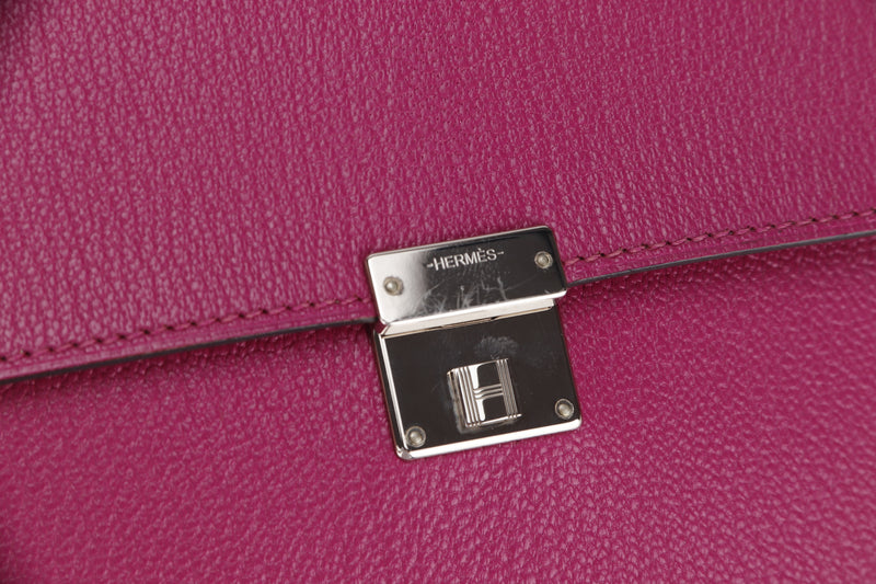 HERMES CLIC 16 WALLET [STAMP C (YEAR 2018)] ROSE PURPLE CHEVRE LEATHER SILVER HARDWARE, WITH STRAP, DUST COVER & BOX