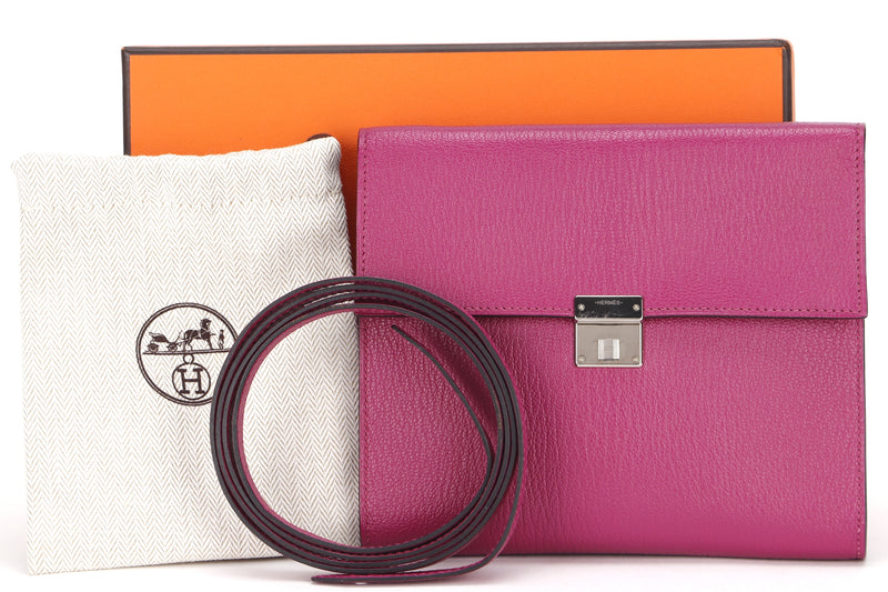 HERMES CLIC 16 WALLET [STAMP C (YEAR 2018)] ROSE PURPLE CHEVRE LEATHER SILVER HARDWARE, WITH STRAP, DUST COVER & BOX