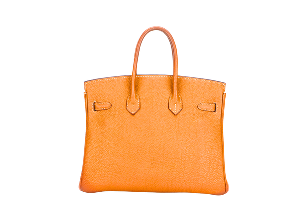 HERMES BIRKIN 25 (STAMP L SQUARE) TOFFEE COLOR TOGO LEATHER SILVER HARDWARE, WITH LOCK, KEYS & BOX, NO DUST COVER