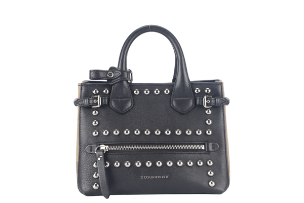 burberry studded baby banner black leather tote bag silver hardware with dust cover and sling