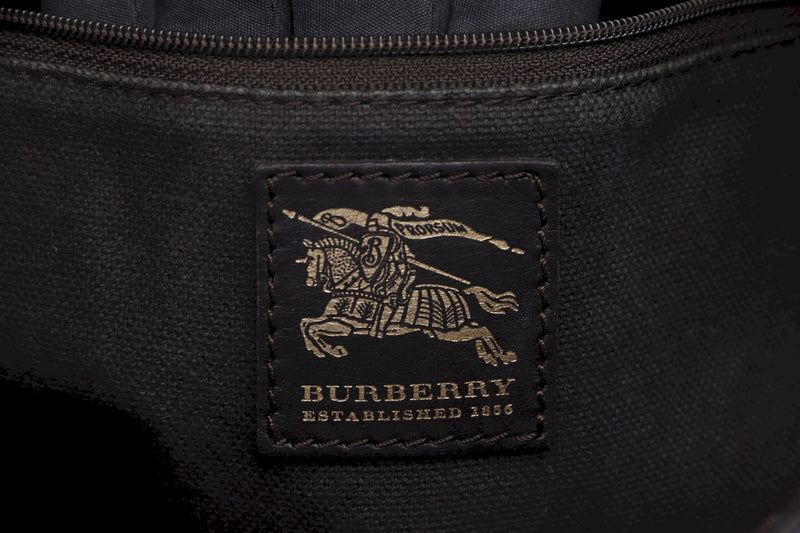 Burberry Monogram Hobo Bag, Check Canvas, Black Color Leather Trim