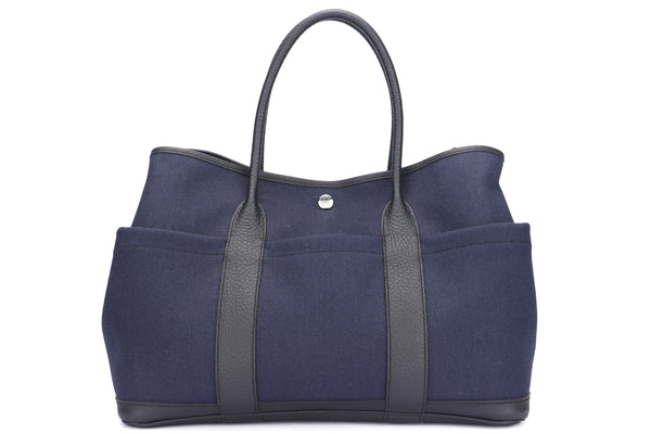 Hermès GARDEN PARTY TOTE 36 in canvas and blue leather-116397437