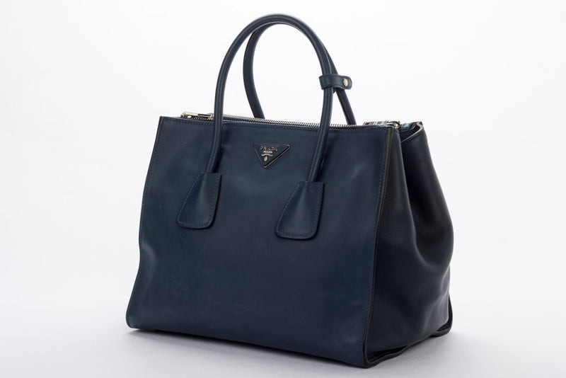 Prada BN2762 Blue Smooth Calf Leather 2 Way Use Bag, with Card, Strap & Dust Cover