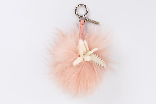 Fendi Light Pink & White Fur Bag Charm, Silver Hardware, no Dust Cover & Box