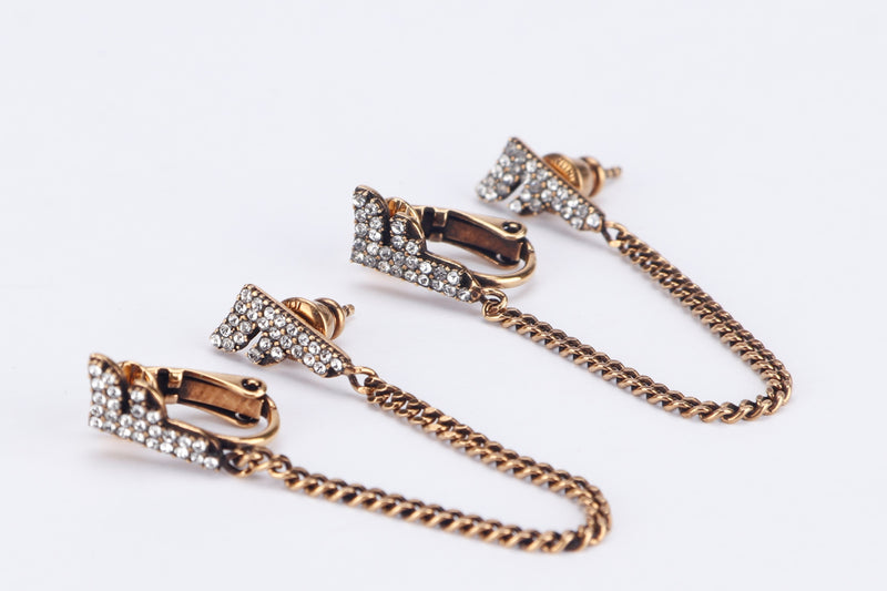 FENDI FF DROP EARRING WITH CLIP AND PIERCE, WITH BOX