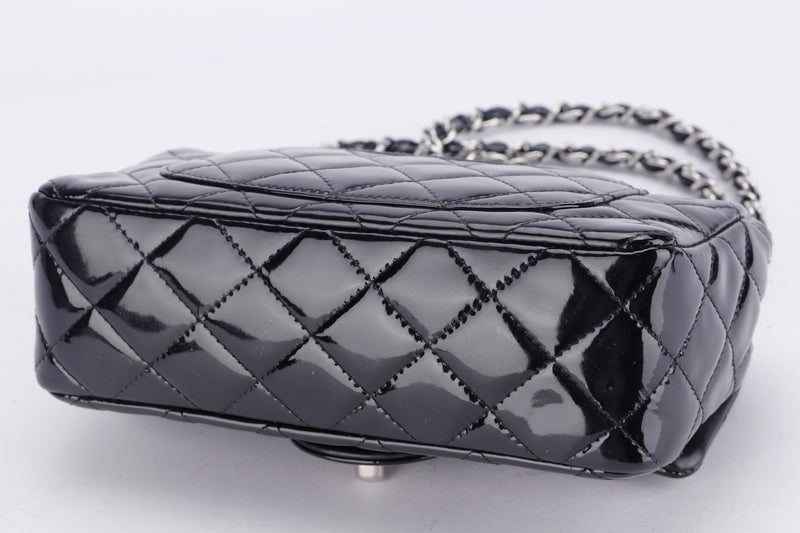 CHANEL CLASSIC FLAP MINI (1886xxxx) BLACK PATENT LEATHER SILVER HARDWARE, WITH CARD, DUST COVER & BOX