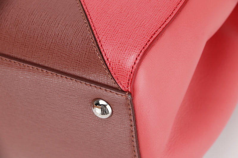 FENDI 8BH253-V0D 2 JOURS (148-2566) PINK & SILVER SAFFIANO LEATHER, SILVER HARDWARE, WITH DUST COVER