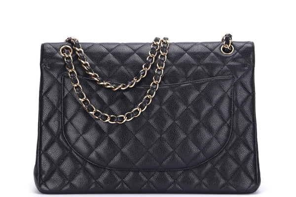 CHANEL CLASSIC FLAP MAXI (1971xxxx) BLACK CAVIAR LEATHER, GOLD HAREDWARE, WITH CARD, NO DUST COVER