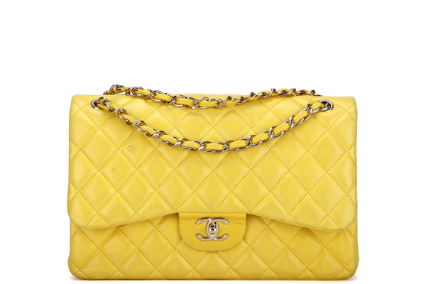 Chanel Classic Flap (1596xxxx) Jumbo Yellow Lambskin, Light Gold Hardware, with Card, no Dust Cover