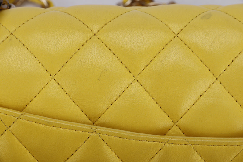 Chanel Classic Flap (1596xxxx) Jumbo Yellow Lambskin, Light Gold Hardware, with Card, no Dust Cover
