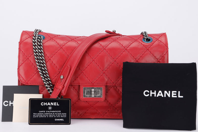 CHANEL REISSUE 226 (1592xxxx) RED CALF LEATHER WITH RUTHENIUM CHAIN, WITH CARD, WITH DUST COVER