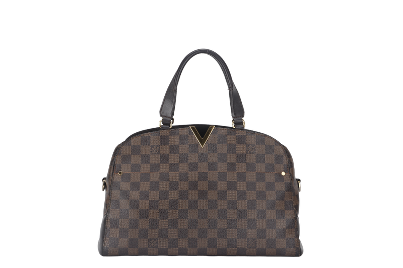 LOUIS VUITTON KENSINGTON BOWLING BAG (N41505) MM DAMIER EBENE GOLD HARDWARE WITH DUST COVER AND BOX