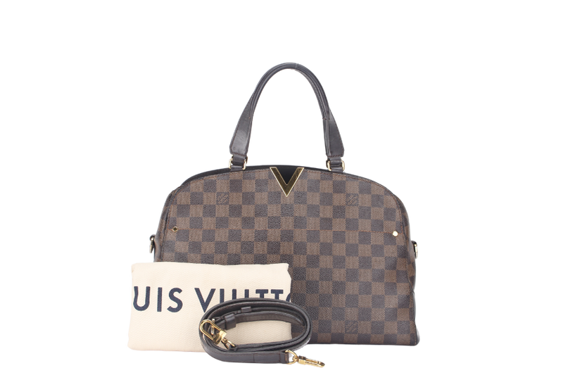 LOUIS VUITTON KENSINGTON BOWLING BAG (N41505) MM DAMIER EBENE GOLD HARDWARE WITH DUST COVER AND BOX