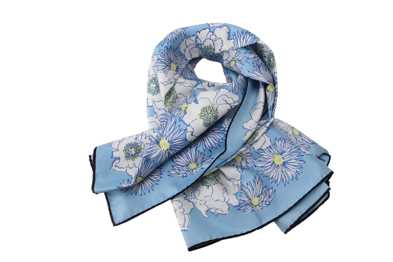 PRADA FLORAL BLUE WHITE SILK SCARF 90CM NO BOX