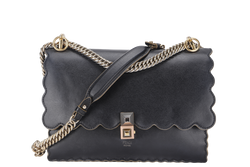 FENDI KAN I VITELLO LIBERTY SCALLOP BLUE CALFSKIN LEATHER 2WAY BAG (8BT283-0ZC 179-8762)SILVER HARDWARE WITH DUST COVER AND BOX