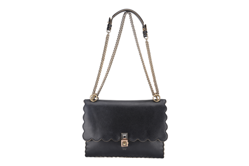 FENDI KAN I VITELLO LIBERTY SCALLOP BLUE CALFSKIN LEATHER 2WAY BAG (8BT283-0ZC 179-8762)SILVER HARDWARE WITH DUST COVER AND BOX