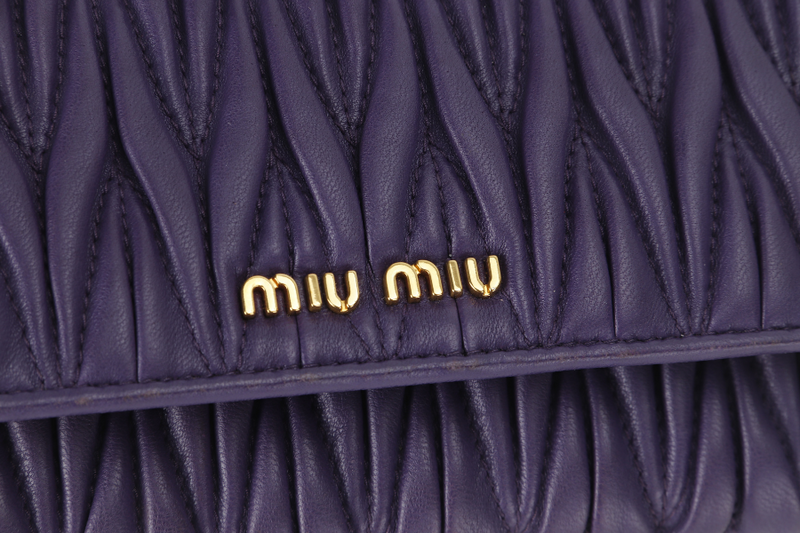 MIU MIU LONG WALLET PURPLE MATELASSE LEATHER GOLD HARDWARE (197A) NO DUST COVER AND NO BOX