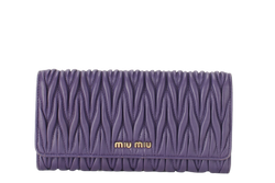 MIU MIU LONG WALLET PURPLE MATELASSE LEATHER GOLD HARDWARE (197A) NO DUST COVER AND NO BOX