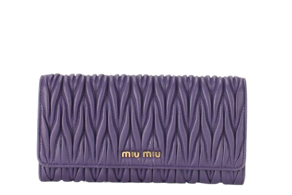 MIU MIU LONG WALLET PURPLE MATELASSE LEATHER GOLD HARDWARE (197A) NO DUST COVER AND NO BOX