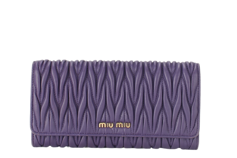 MIU MIU LONG WALLET PURPLE MATELASSE LEATHER GOLD HARDWARE (197A) NO DUST COVER AND NO BOX