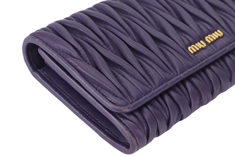 MIU MIU LONG WALLET PURPLE MATELASSE LEATHER GOLD HARDWARE (197A) NO DUST COVER AND NO BOX