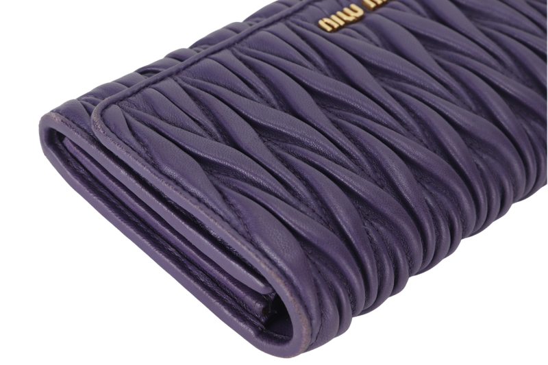 MIU MIU LONG WALLET PURPLE MATELASSE LEATHER GOLD HARDWARE (197A) NO DUST COVER AND NO BOX