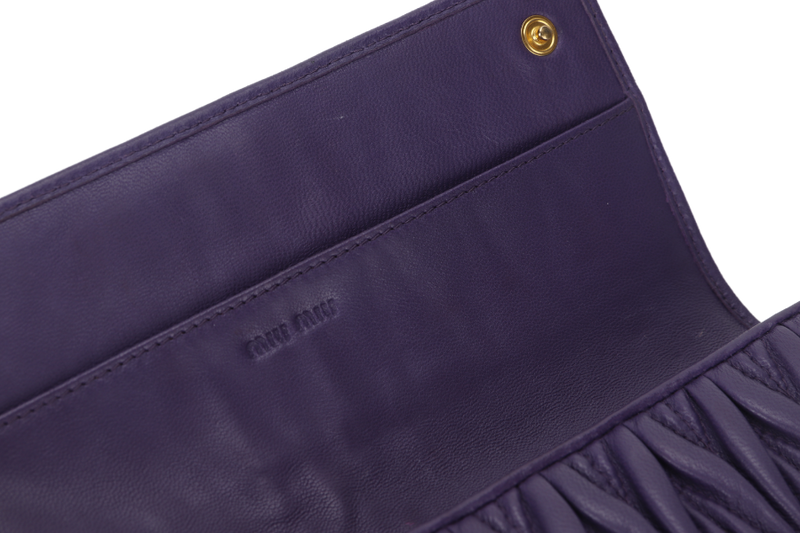 MIU MIU LONG WALLET PURPLE MATELASSE LEATHER GOLD HARDWARE (197A) NO DUST COVER AND NO BOX