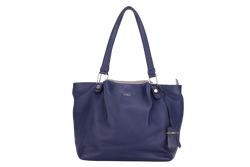 TODS FLOWER TOTE LARGE NAVY BLUE LEATHER GOLD HARDWARE WITH DUST COVER