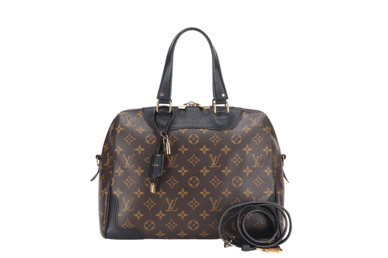 LOUIS VUITTON M50058 RETIRO BLACK LEATHER MONOGRAM CANVAS GOLD HARDWARE WITH STRAP