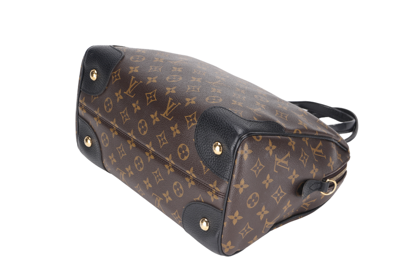 LOUIS VUITTON M50058 RETIRO BLACK LEATHER MONOGRAM CANVAS GOLD HARDWARE WITH STRAP