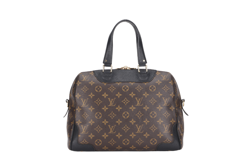 LOUIS VUITTON M50058 RETIRO BLACK LEATHER MONOGRAM CANVAS GOLD HARDWARE WITH STRAP