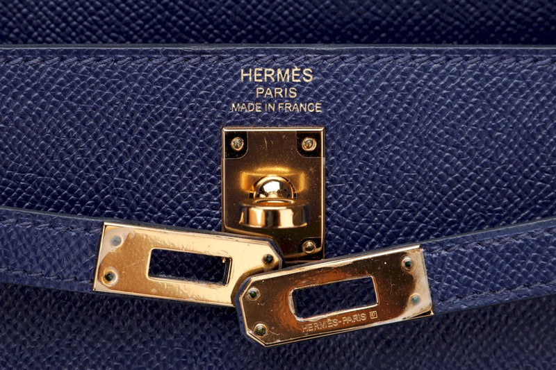 Hermes Kelly Sellier 25cm Blue Sapphire Epsom Gold Hardware
