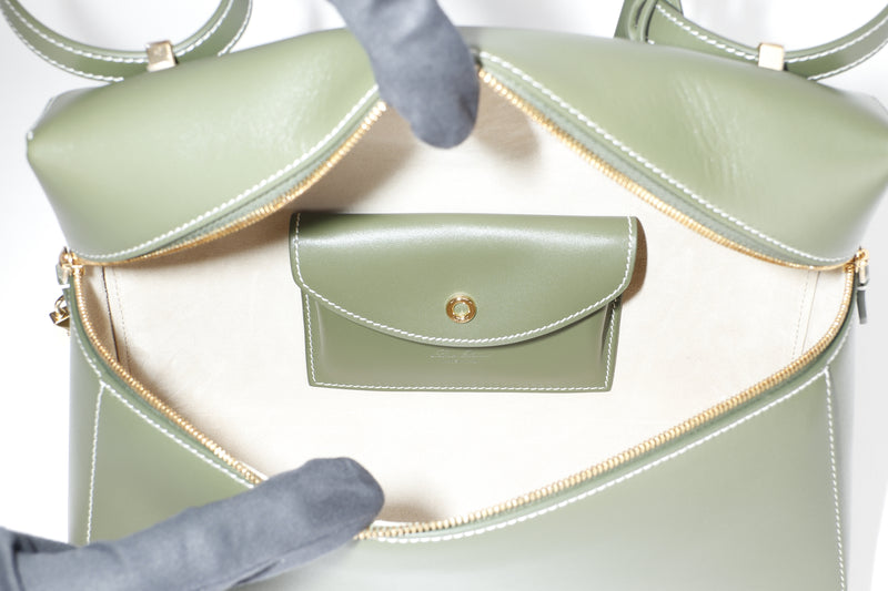 LORO PIANA EXTRA BAG L27 SMOOTH CALFSKIN DARK LICHEN GREEN (50OM) GOLD HARDWARE, WITH DUST COVER
