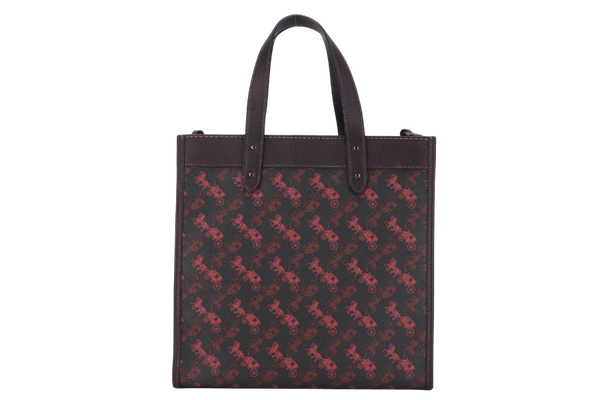 COACH FIELD TOTE BAG WITH HORSE AND CARRIAGE PRINT AND RAINBOW (79365) BURGUNDY CANVAS BHW J1947 WITH POUCH, STRAPS , CARD AND DUST COVER