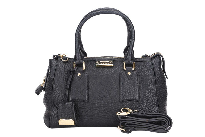 BURBERRY ORCHARD BOSTON BAG (ROSCROM215GRA) BLACK LEATHER GOLD HARDWARE WITH STRAP, KEY & LOCK, NO DUST COVER