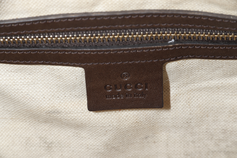 GUCCI GG SUPREME CANVAS BROWN LEATHER BOSTON BAG (247205 525040) GOLD HARDWARE WITH STRAP&nbsp;