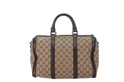 GUCCI GG SUPREME CANVAS BROWN LEATHER BOSTON BAG (247205 525040) GOLD HARDWARE WITH STRAP&nbsp;