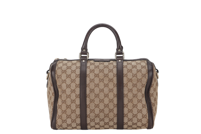 GUCCI GG SUPREME CANVAS BROWN LEATHER BOSTON BAG (247205 525040) GOLD HARDWARE WITH STRAP&nbsp;