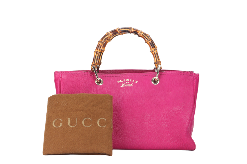 GUCCI  BAMBOO SHOPPER DARK PINK LEATHER TOTE BAG (323660 520981) GOLD HARDWARE WITH DUST COVER