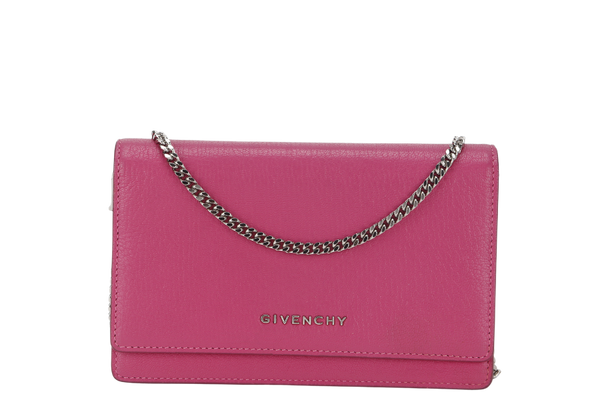 GIVENCHY PANDORA WALLET ON CHAIN PINK GOAT SKIN SILVER HARDWARE(GU 0114) WITH DUST COVER AND BOX