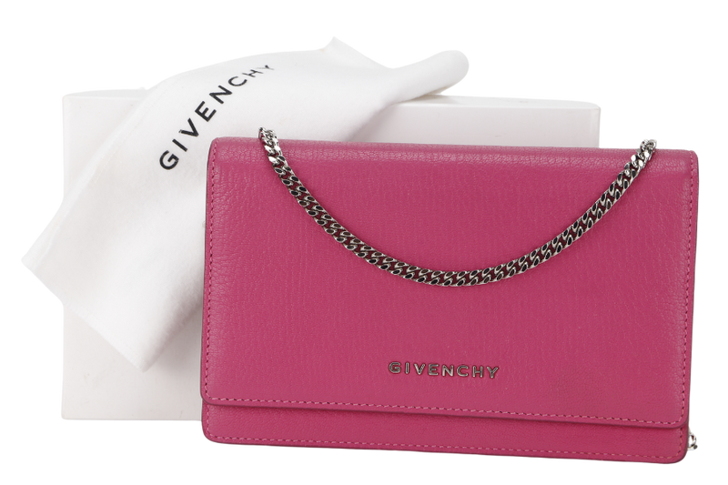 GIVENCHY PANDORA WALLET ON CHAIN PINK GOAT SKIN SILVER HARDWARE(GU 0114) WITH DUST COVER AND BOX