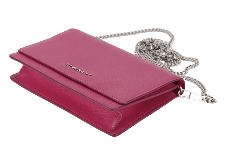 GIVENCHY PANDORA WALLET ON CHAIN PINK GOAT SKIN SILVER HARDWARE(GU 0114) WITH DUST COVER AND BOX