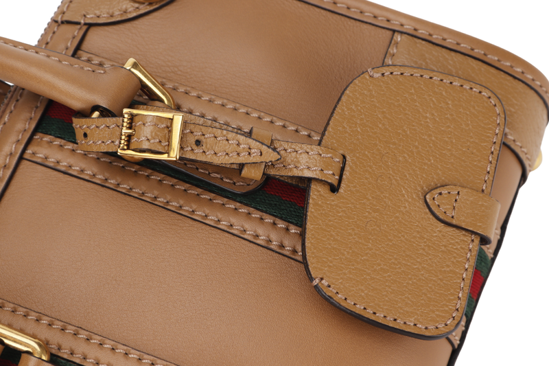 GUCCI  BAULETTO 2WAY BAG MINI CAMEL BROWN LEATHER (715771 498879) GOLD HARDWARE WITH STRAP, KEYS AND DUST COVER