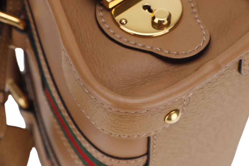 GUCCI  BAULETTO 2WAY BAG MINI CAMEL BROWN LEATHER (715771 498879) GOLD HARDWARE WITH STRAP, KEYS AND DUST COVER