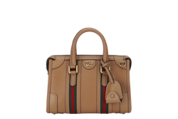 GUCCI  BAULETTO 2WAY BAG MINI CAMEL BROWN LEATHER (715771 498879) GOLD HARDWARE WITH STRAP, KEYS AND DUST COVER