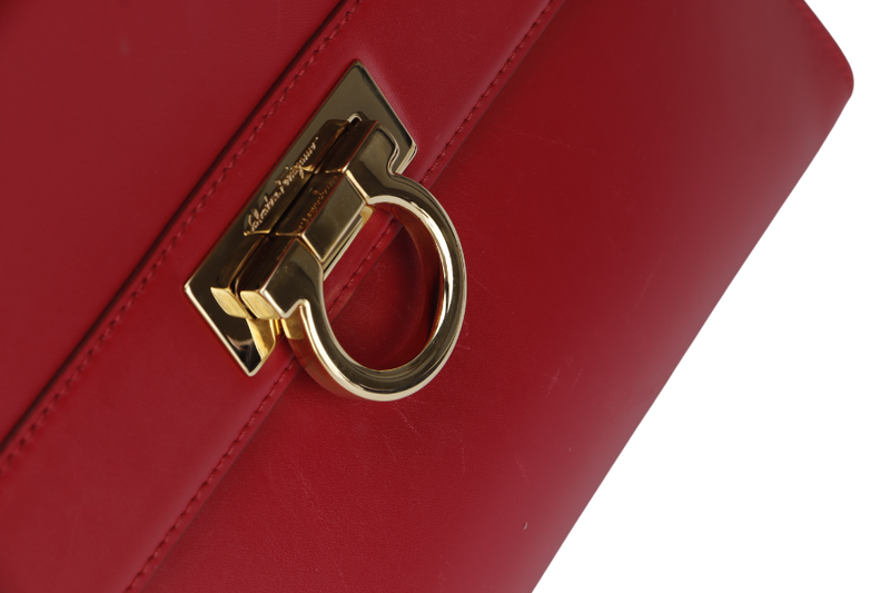 SALVATORE FERRAGAMO SOFIA DY-21 E530 2WAY BAG RED LEATHER GOLD HARDWARE WITH SLING AND DUST COVER