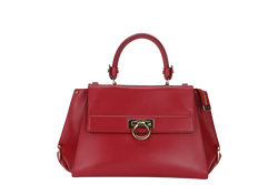 SALVATORE FERRAGAMO SOFIA DY-21 E530 2WAY BAG RED LEATHER GOLD HARDWARE WITH SLING AND DUST COVER