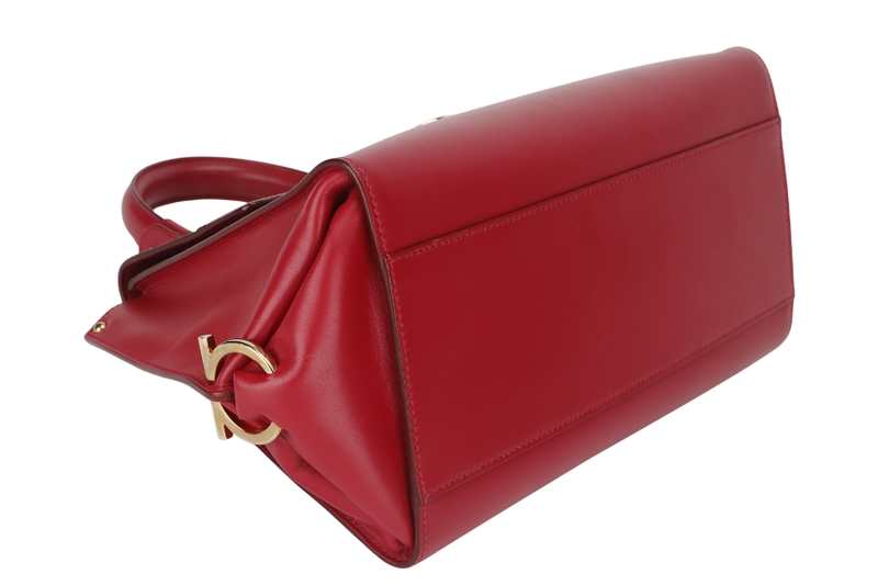 SALVATORE FERRAGAMO SOFIA DY-21 E530 2WAY BAG RED LEATHER GOLD HARDWARE WITH SLING AND DUST COVER