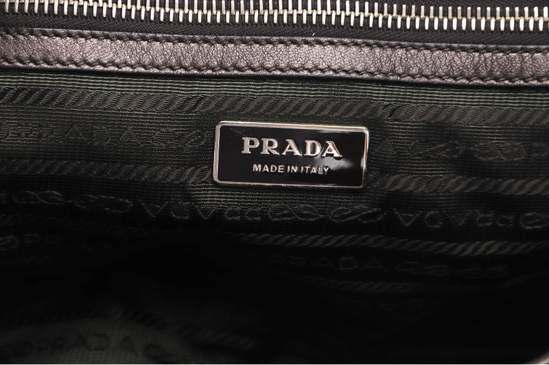 PRADA BR3971 PUSHLOCK FLAP BAG METALIC GREY LEATHER SILVER HARDWARE WITH DUST COVER